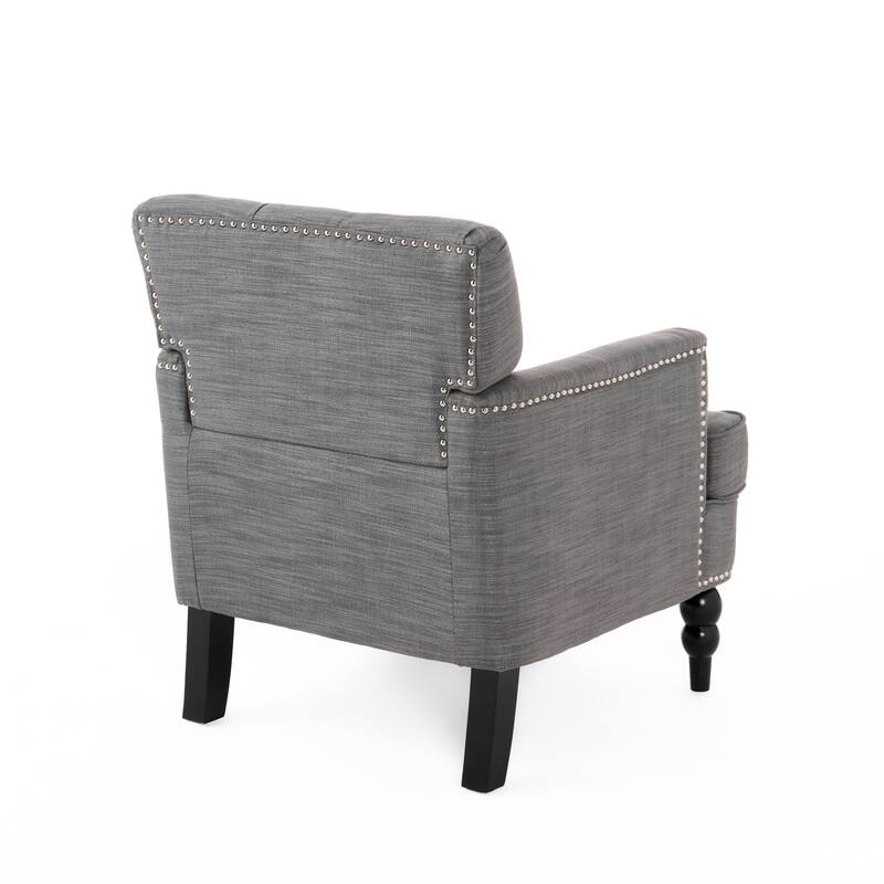 Roomfitters Tufted Club Chair, Upholstered Fabric Armchair with Nailhead Trim and Birch Wood Legs