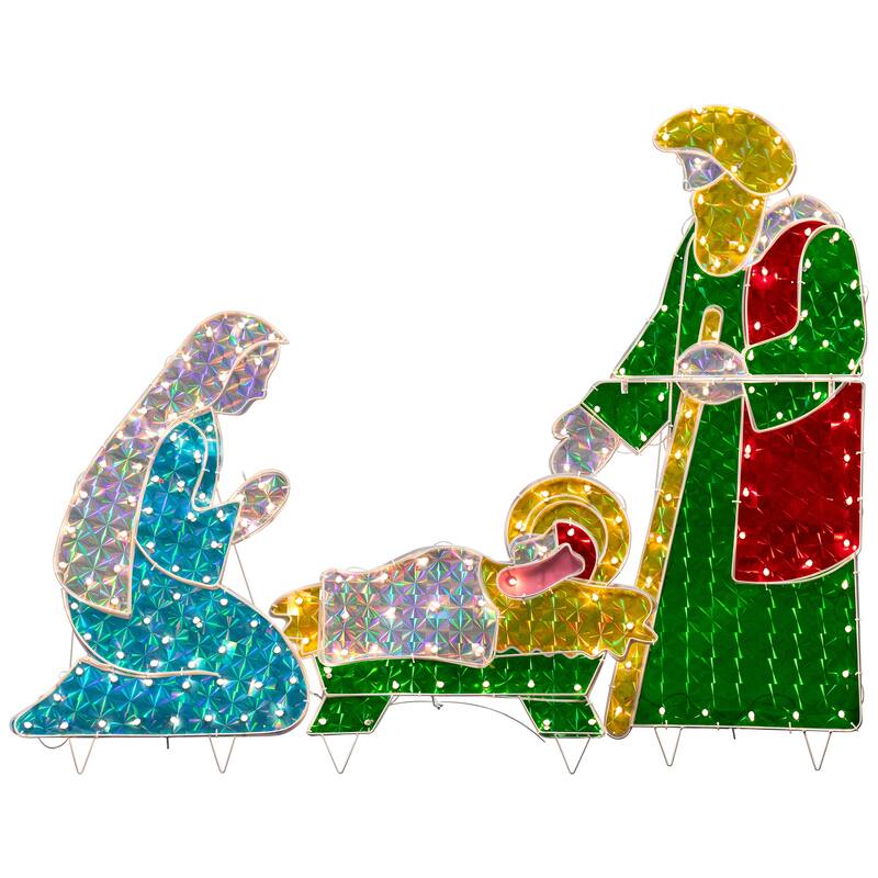 3-Piece Lighted Holographic Christmas Nativity Set Outdoor Decoration - Clear Lights - Multi