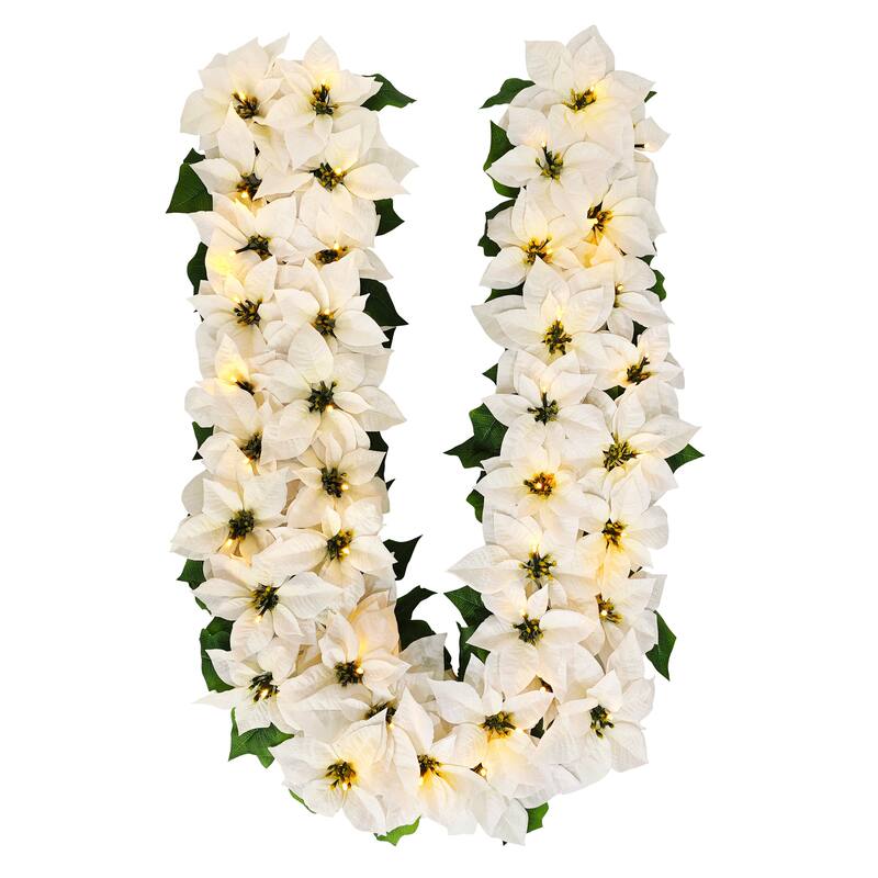 Puleo International 6' x 12" Pre-Lit Battery-Operated Artificial White Poinsettia Garland