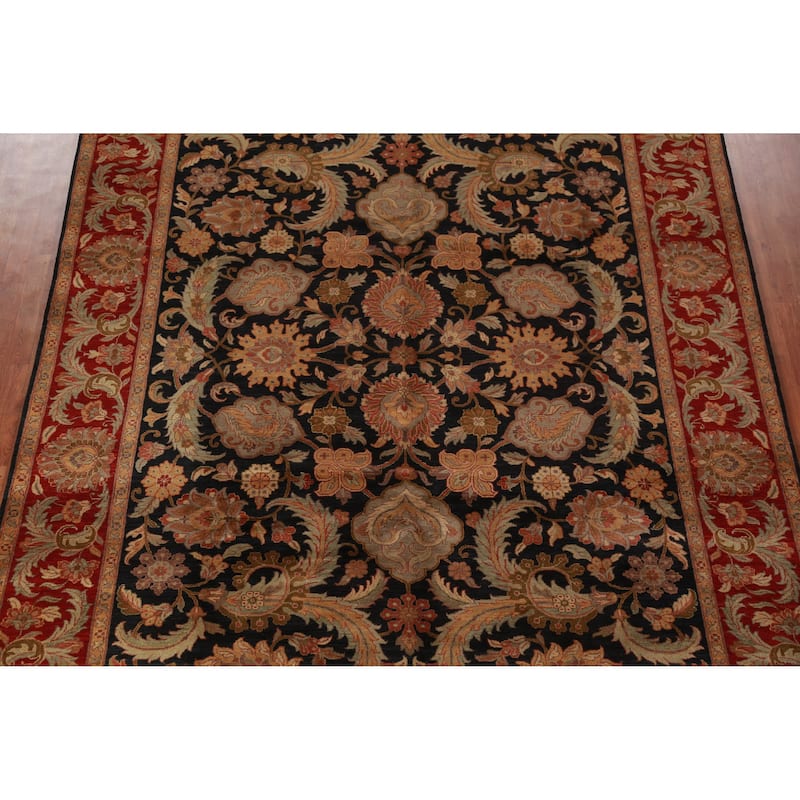 Black Floral Agra Indian Area Rug Handmade Wool Carpet - 9'3"x 12'0"