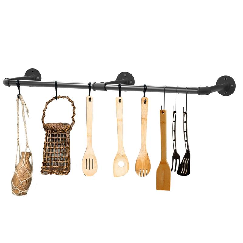 Industrial Pipe Clothes Rack Heavy Duty Detachable Iron Garment Rack Wall Mounted Multi-Purpose Hanging Rod for Bedroom Closet