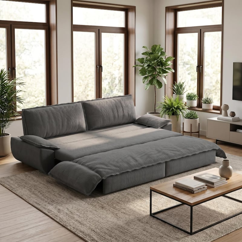Homy Casa 73.2''/94.5" Queen/King Pull Out Sofa Bed, 3-in-1 Corduroy/Velvet Sleeper Couch