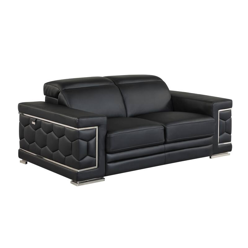 Top Grain Italian Leather Loveseat - Black