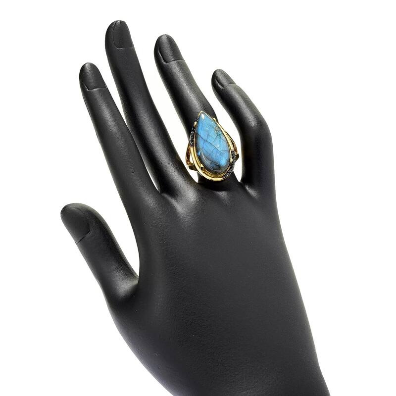 18K Yellow Gold Over Sterling Silver Labradorite Gemstone Solitaire Boho Ring