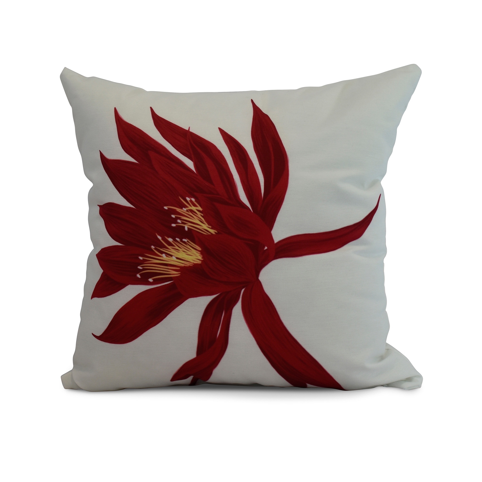 FILLED POPPY RED CREAM  FAUX SILK FLORAL 18" EMBROIDERED CUSHION 