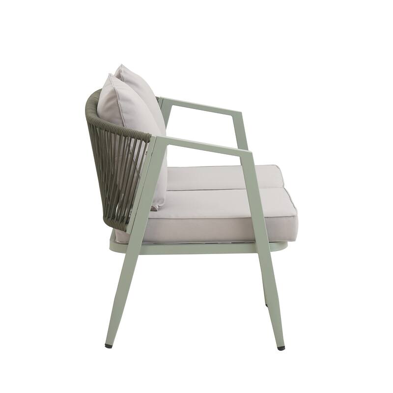 4-Piece Outdoor Patio Seating Set with Iron Frame, Cushioned Double and Single Chairs, and Matching Table