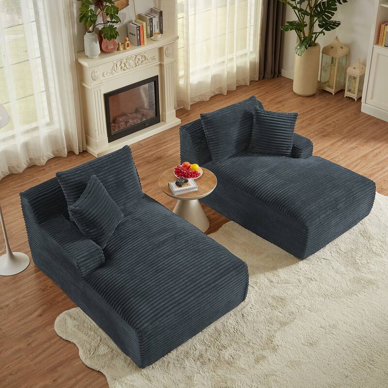 Corduroy Upholstery Cloud Modular Sectional Sofa with Chaise and Pillows, All-Foam Compression Design