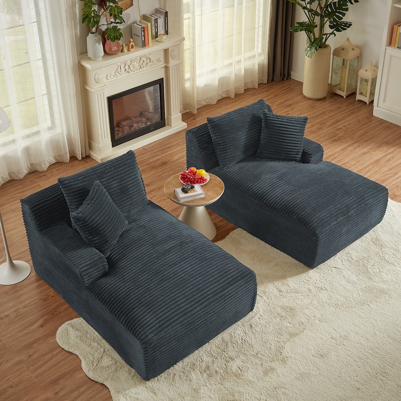 Oversized Corduroy Boneless Double Chaise Lounge, Sectional Deep Seat Cloud Couch, Full-Compressed Loveseat Sleeper Sofa