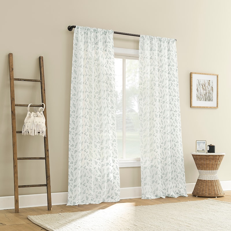 No. 918 Briarwood Delicate Leaf Textured Sheer Rod Pocket 1-Piece Curtain Panel, Single Panel
