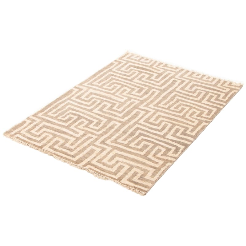 ECARPETGALLERY Hand-knotted Mystique Beige Wool Rug - 4'2 x 5'11