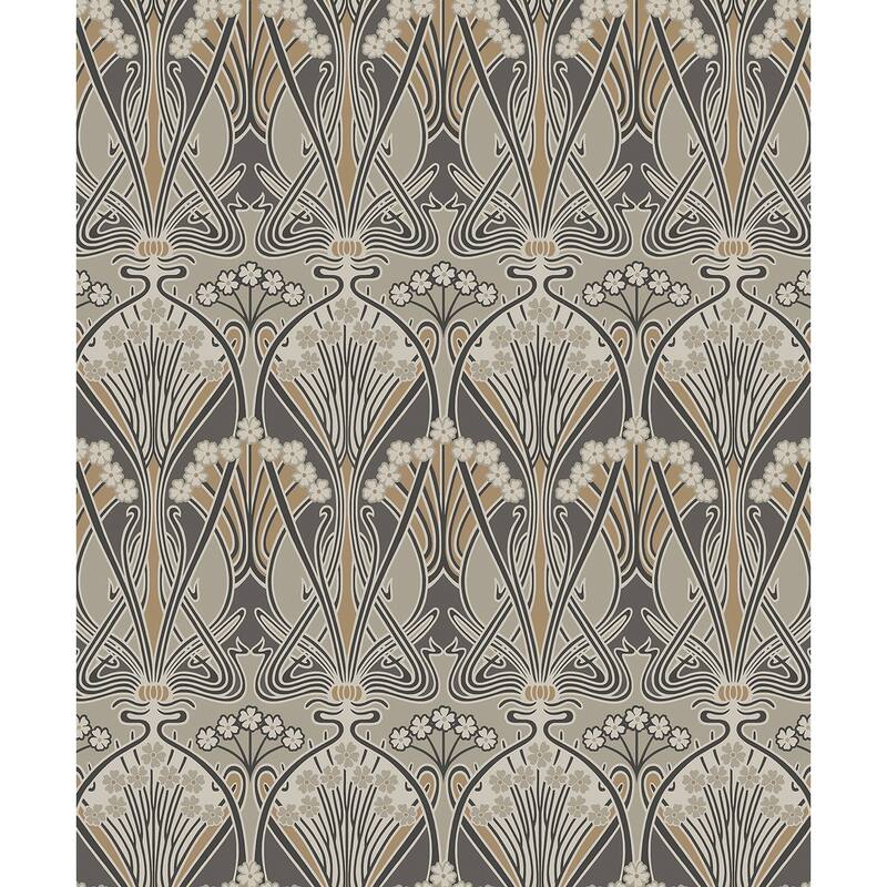 Seabrook Designs Dragonfly Damask Nonwoven Unpasted Wallpaper - 20.9 in. W x 33 ft. L - Metallic Bronze & Smoke