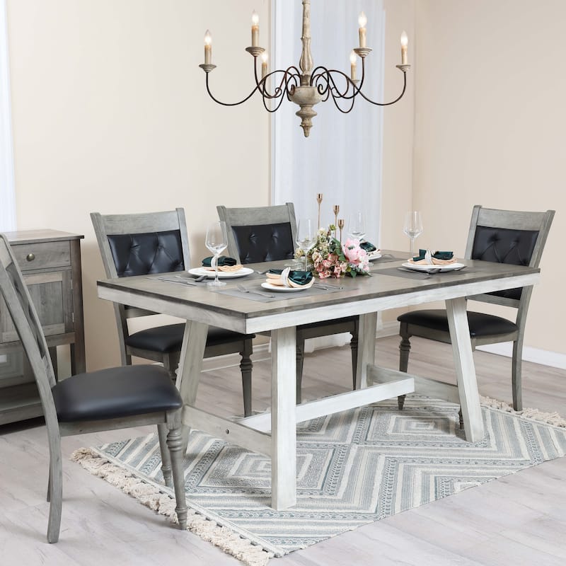 Modern Gray Rubberwood and Upholstered Black Dining Chair, Set of 2