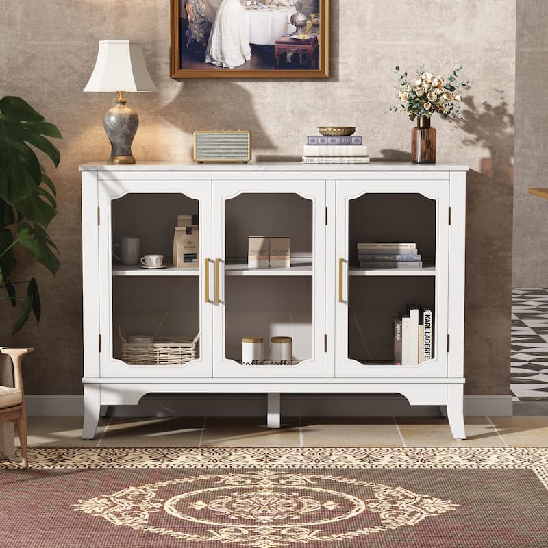 Christopher Knight Home - Callum Storage Cabinet for Living and Dining Room Entrance, Large Storage Space with 3 Doors - Ancient White