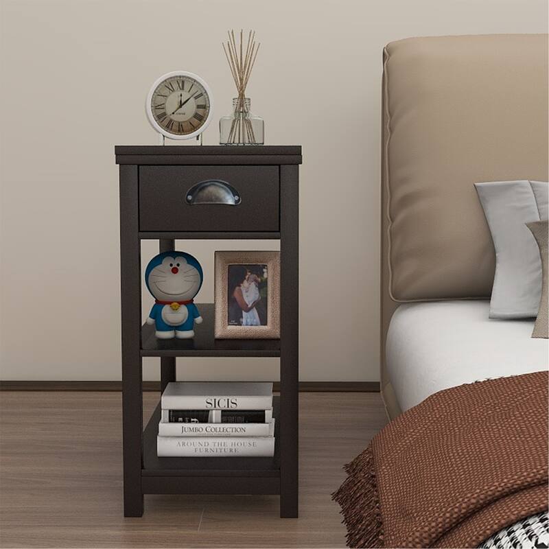 Retro Narrow Side Table with Storage - Brown
