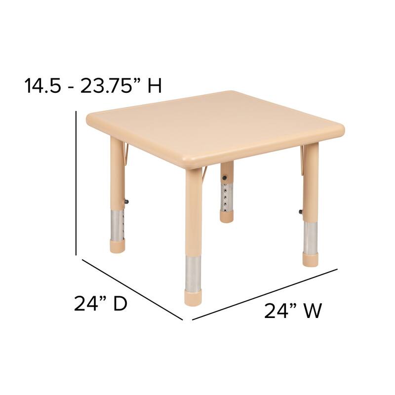 24" Square Plastic Height Adjustable Activity Table - School Table for 4