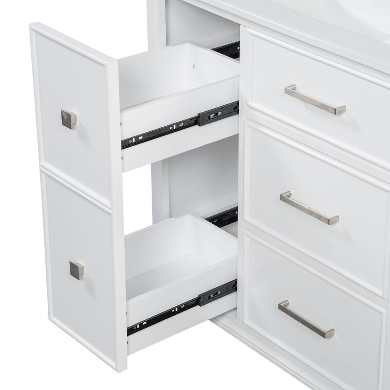 Freestanding Bathroom Vanity with Drop-In Rectangular Ceramic Sink, Flip-Out Drawer, Soft-Close Drawers and Solid Wood Legs