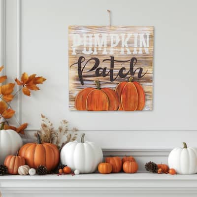 Pumpkin Patch Fall Harvest Wooden Wall Sign - 12"
