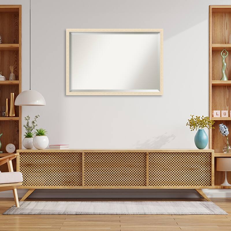 Woodgrain Stripe Beveled Wood Framed Wall Mirror