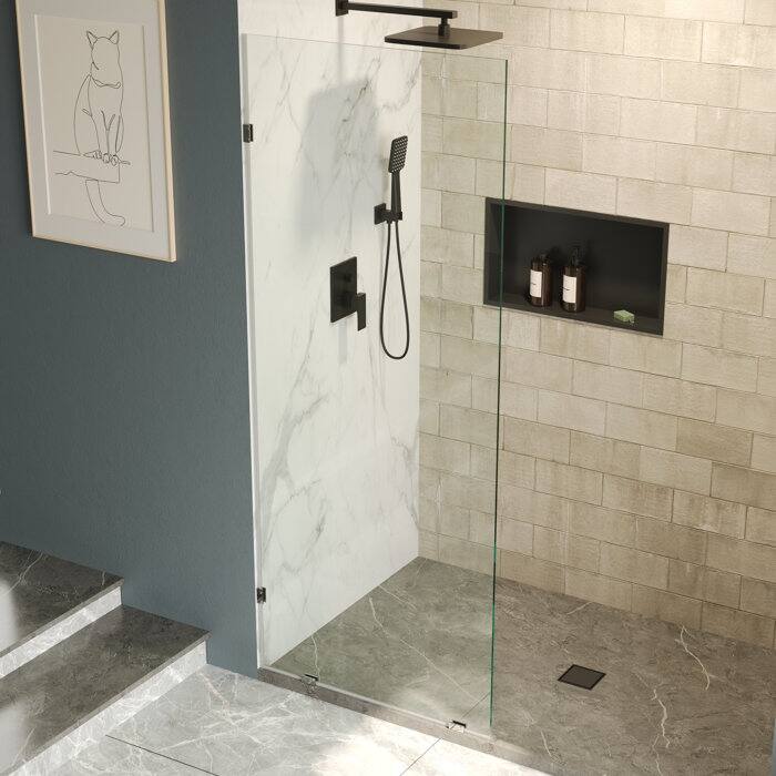 DeerValley 32"×78" Single Fixed Glass Panel For Shower, Thick Frameless Tempered Safety Glass Shower Screen