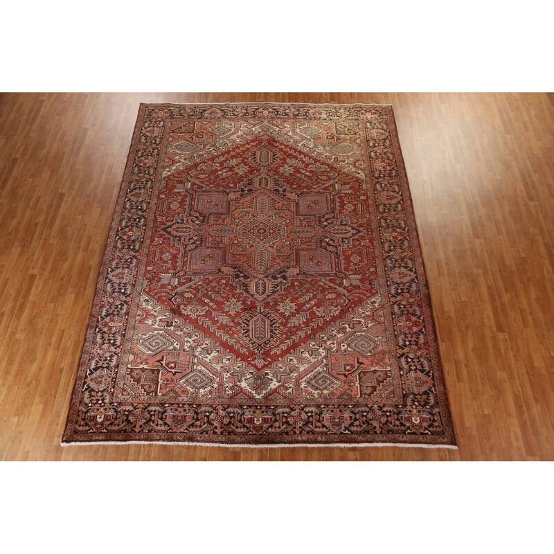 Vintage Vegetable Dye Heriz Persian Wool Area Rug Hand-knotted Carpet - 9'10" x 12'9"