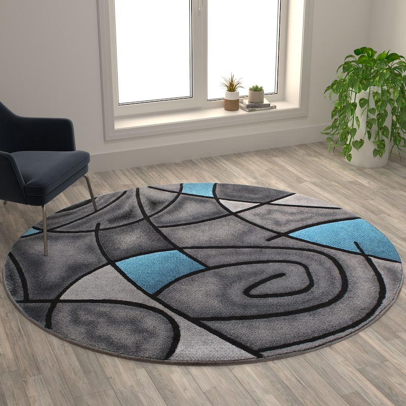 Modern Olefin Accent Area Rug - Abstract Pattern - 7' Round - Blue