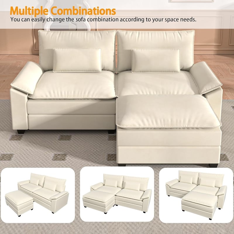Kullavik Cloud Chenille L-Shaped Sofa, Modular Sectional Sofa with Ottoman, Throw Pillows and Double Layered Cushion