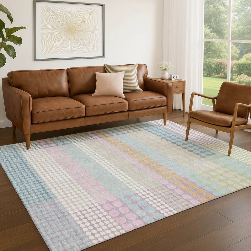 Machine Washable Indoor/ Outdoor Casual Dotty Chantille Rug
