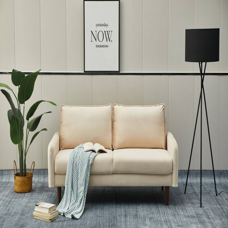 Beige Velvet Sofa, Deep Seat Comfortable, Channel Stitched Easy - Beige