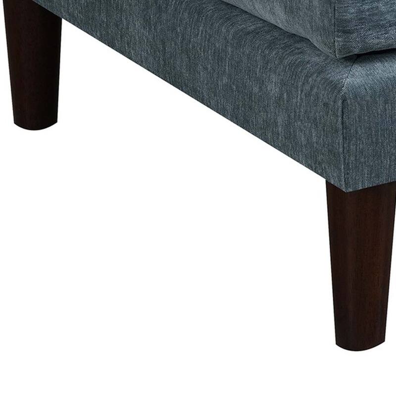 Rio 32 Inch Modular Ottoman, Box Cushion Seat, Wood Legs, Slate Blue Fabric