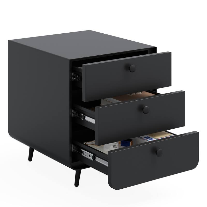 Modern Steel Nightstand with 3 Drawers