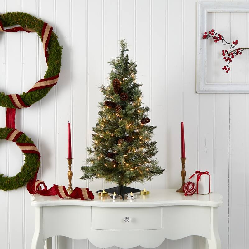 3' Pre-Lit Pinecone Artificial Christmas Tree, Clear Lights - 3 Foot