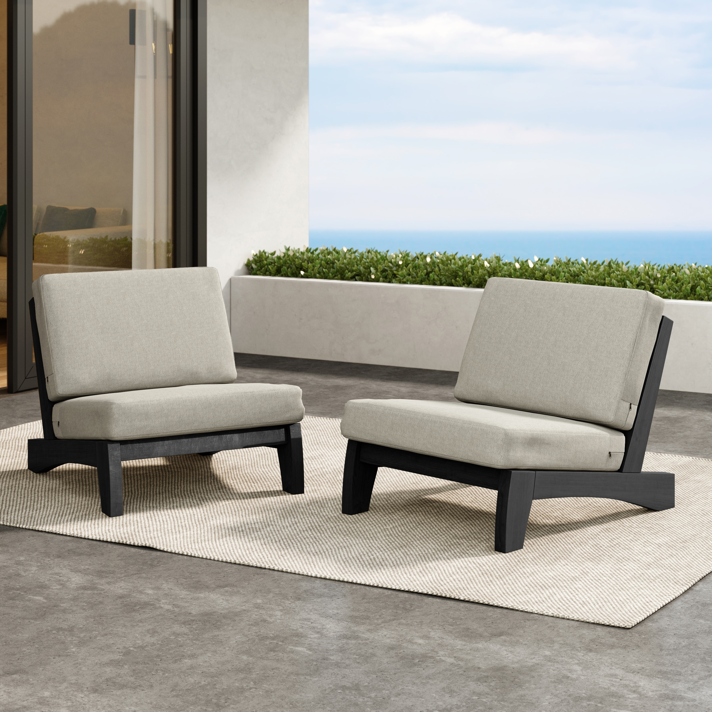 Outdoor Teak Wood Waterproof Armless Chair Loveseat with Cushions