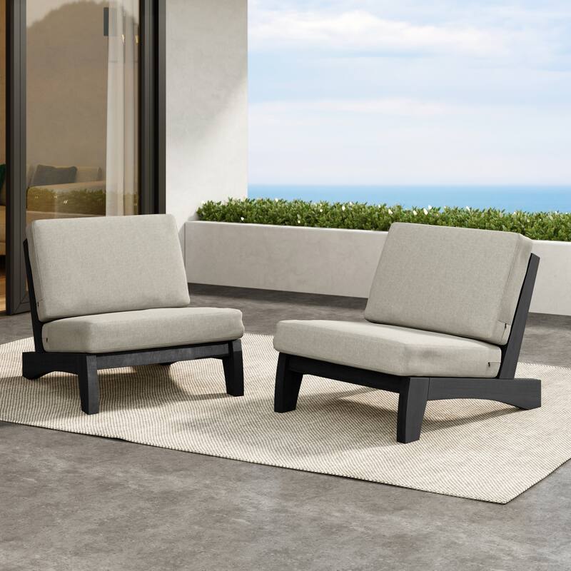 Outdoor Teak Wood Waterproof Armless Chair Loveseat with Cushions - 2 CHAIRS