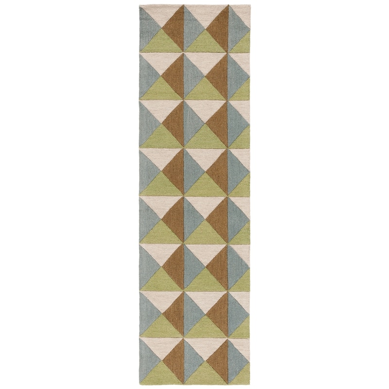 SAFAVIEH Handmade Genre Jitka Mid-Century Modern Wool Rug - 2'3" x 8' Runner - Beige/Green