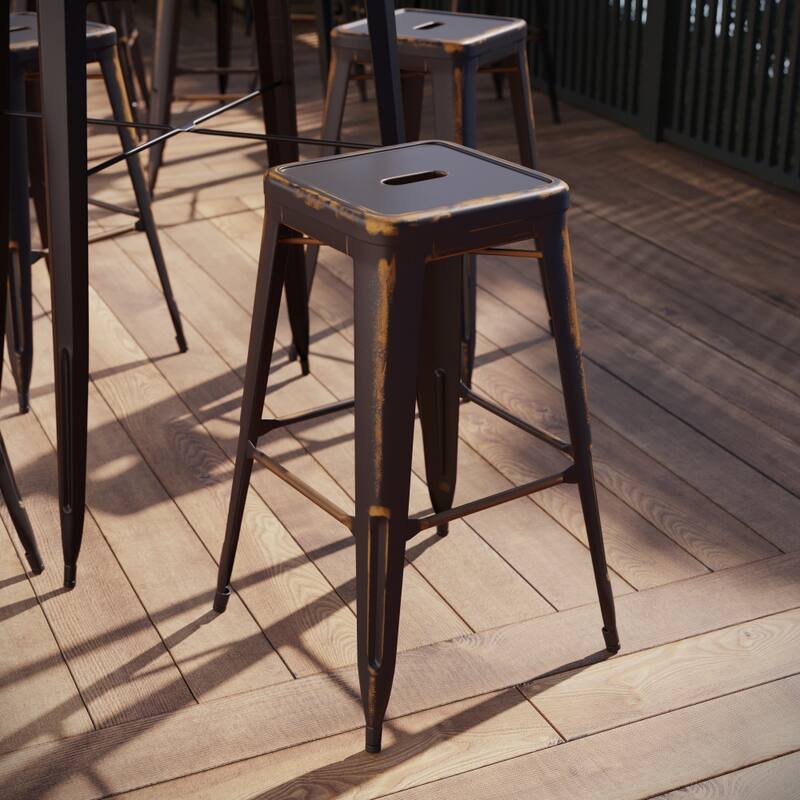 30" High Backless Distressed Metal Indoor-Outdoor Barstool - Patio Chair