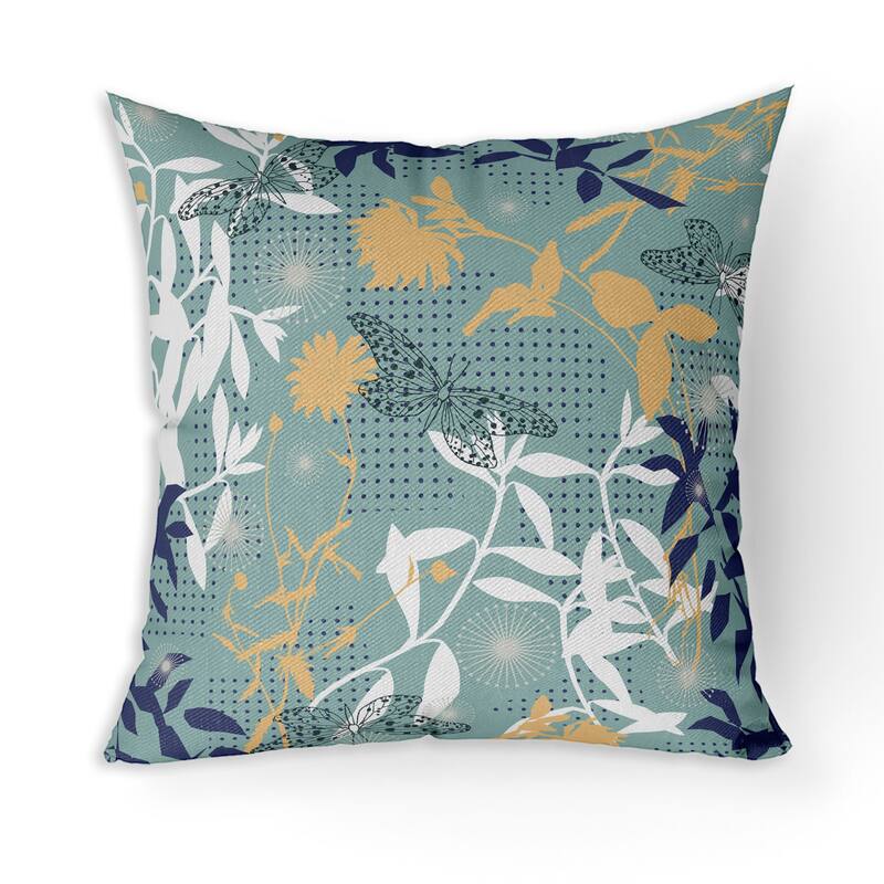 Butterfly Floral Orbit Broadcloth Pillow With Removable Cover in Blue Cyan Orange - 26" x 26"