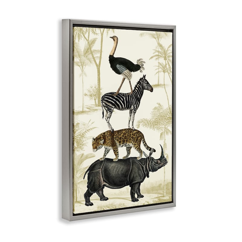 Stupell Tower of Safari Animals Framed Floater Canvas Wall Art Design By Victoria Barnes