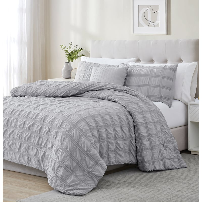 Eliza Seersucker Comforter Set - Grey - King