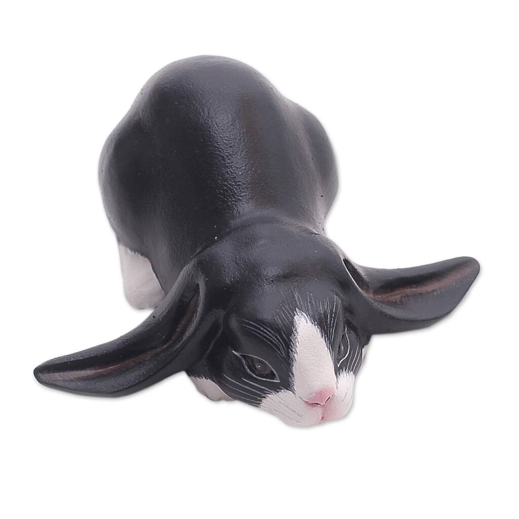 Novica Handmade Lop-Eared Dutch Bunny Wood Sculpture