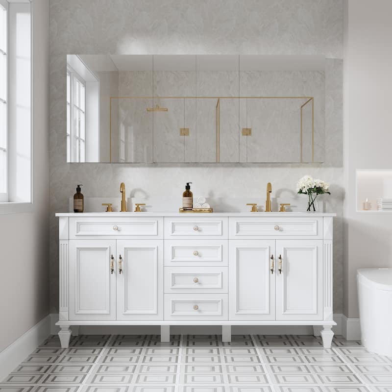 30'H Bathroom Recessed or Surface Wall Mount Medicine Cabinet With Adjustable Glass Shelves