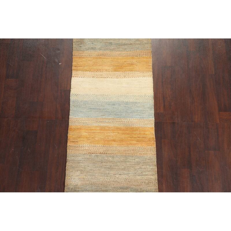 Modern Oriental Gabbeh Kashkoli Runner Rug Hand-knotted Wool Carpet - 2'7" x 7'11"