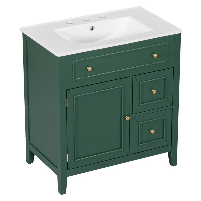 30" Bathroom Vanity with Sink Top, Bathroom Vanity Cabinet with Door and Two Drawers, Solid Wood Frame, One Package