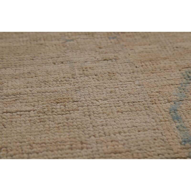 Vegetable Dye Oushak Turkish Area Rug Hand-Knotted Beige Wool Carpet - 8'11"x 11'10"