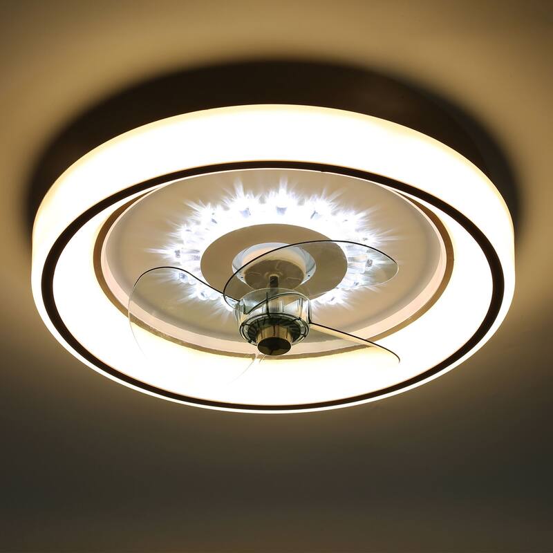 19" Oaks Aura Smart App Remote Dual Control Low Profile Ceiling Fan with Light, 6-Speed Flush Mount Ceiling Fan - White
