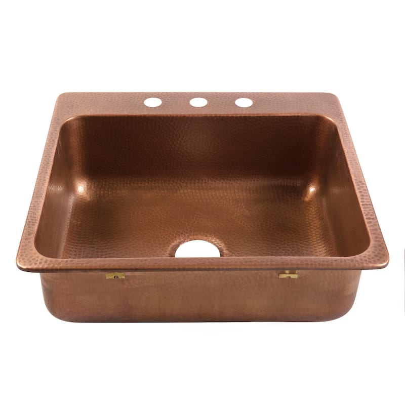Angelico Copper 25" Single Bowl Drop-In Kitchen Sink with 3 Holes