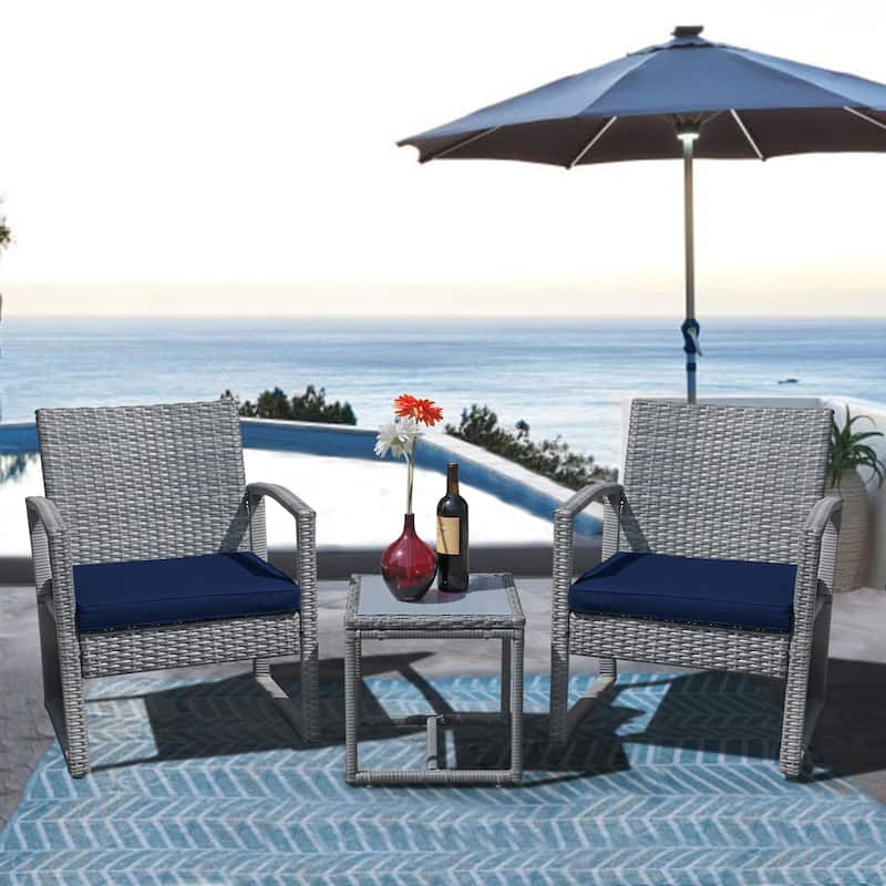 3-pc. Outdoor Cushioned Wicker Chat Set - Navy