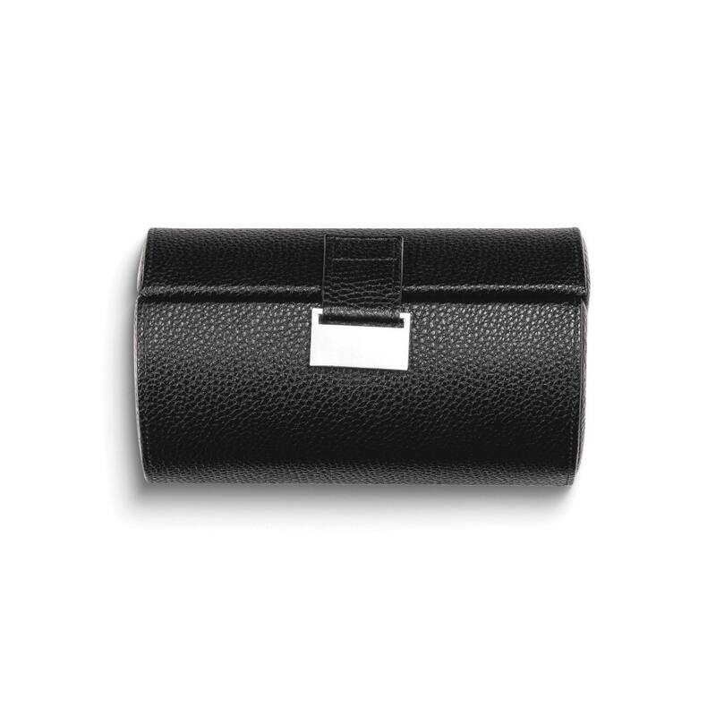 Curata Genuine Black Leather 3-Eyeglass Roll Travel Storage Case