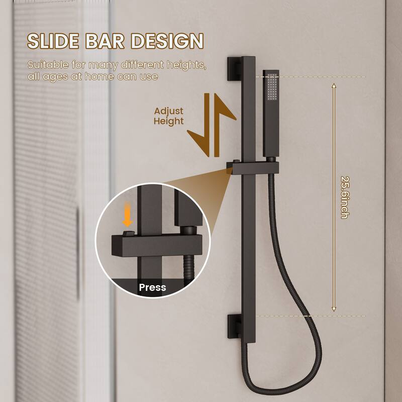 Double Handles 2-Spray 20 in. x 14 in. Ceiling Mount 64-Color LED Shower Faucet 2.5 GPM with Adjustable Slide Bar