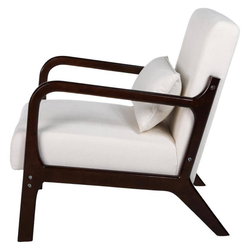 Mid-Century Modern Accent Chair with Solid Wood Frame and Detachable Lumbar Pillow for Living Room or Bedroom
