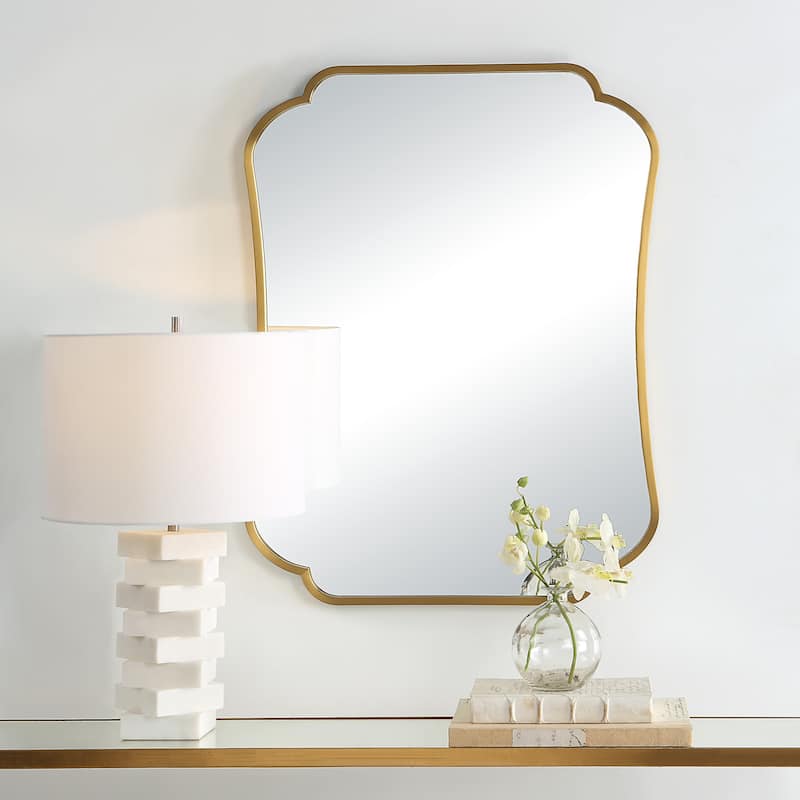 Petite Curved Frame Wall Mirror - 32" - Brass Finish
